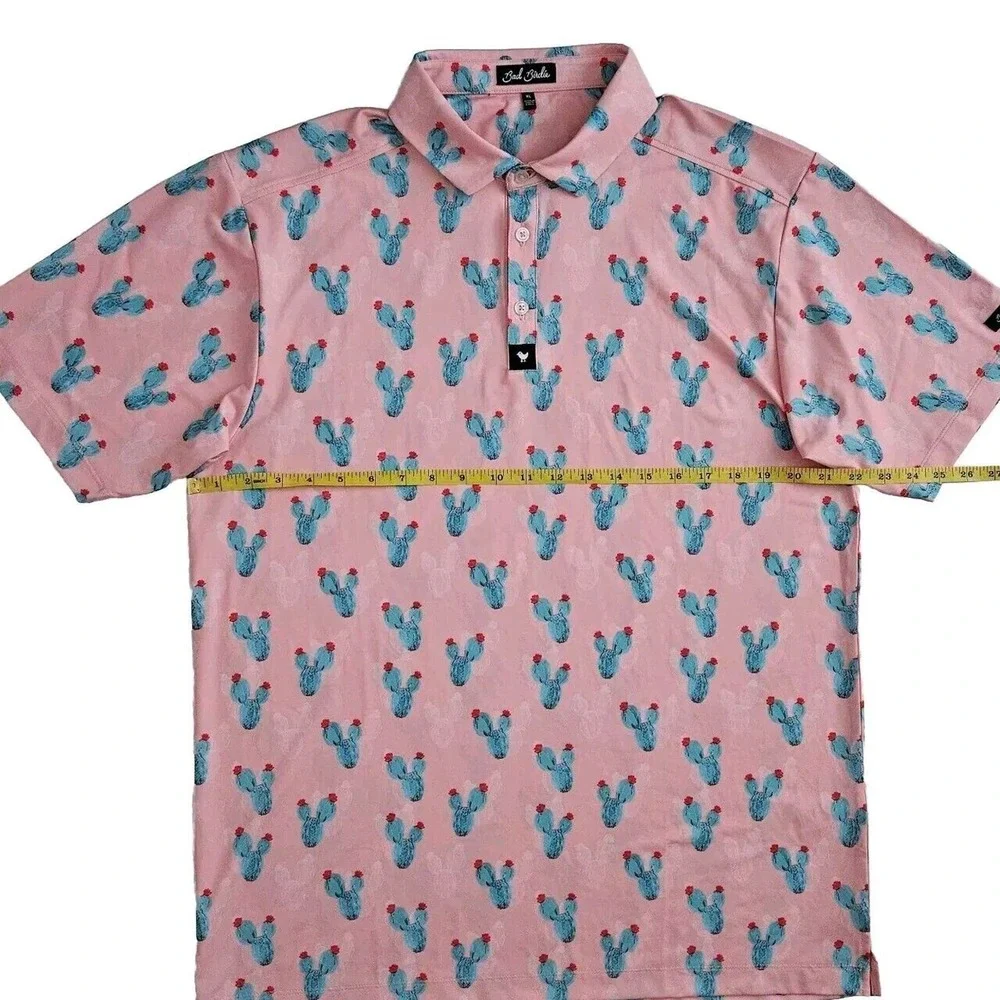 Bad Birdie (Mens Size XL) Performance Pink Cactus Cacti Golf Polo Shirt‎ Stretch - Picture 5 of 6